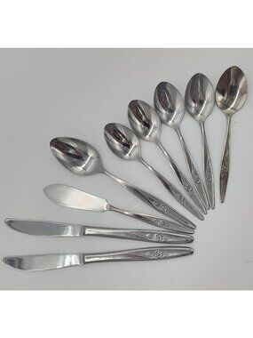 Utica Satin Rose Stainless USA Flatware Table & Tea Spoon Knife Butter VTG